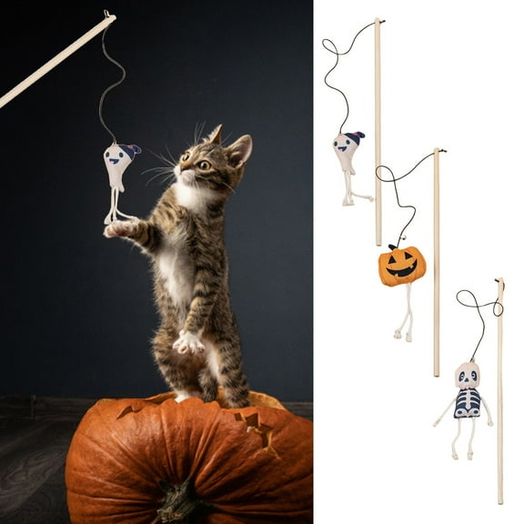 Halloween Themed Cat Wand Toy - Interactive Play & Exercise Tool for Cats, Festive Design to Keep Felines Entertained