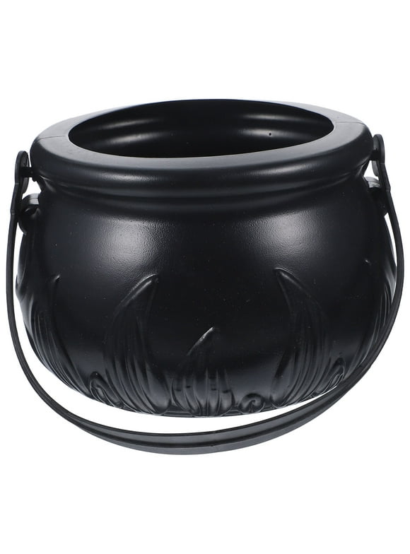 Halloween Themed Decorations Large Size Witch Bucket Plastic Round Basket(Black)