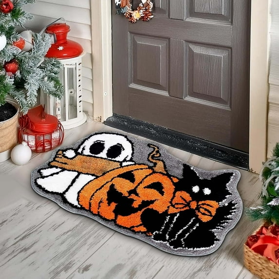 Halloween Themed Doormat Absorbent Floor Mat Non-Slip Bathroom Decor - Faux Sheepskin Easy Clean(B)