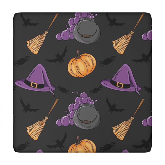Halloween Themed Elastic Hem Tablecloth 34x34 - Stretchy Fitted Square Table Cover with Seasonal Pumpkin and Ghost Design for Holiday