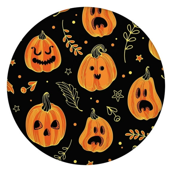 Halloween Themed Elastic Table Cover for 44 Inch Round Table - Pumpkin Printed Washable Fabric Party Dining Room Decor