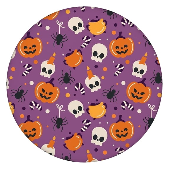 Halloween Themed Elastic Table Cover for 52 Inch Round Table - Pumpkin Printed Washable Fabric Party Dining Room Decor