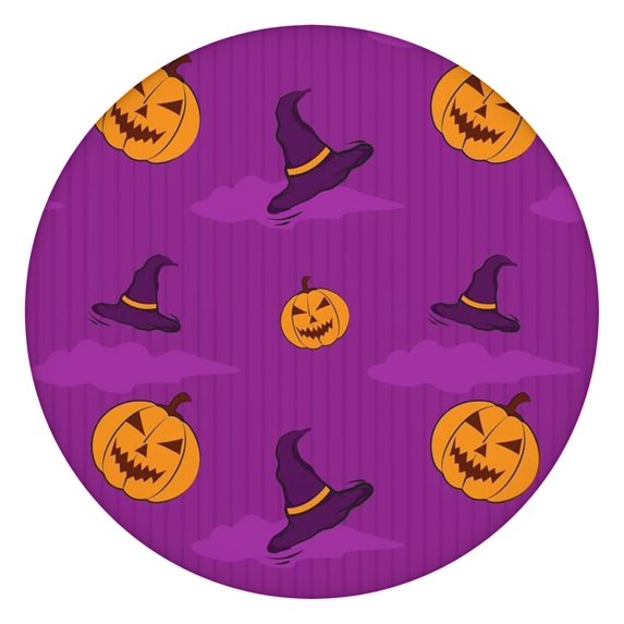 Halloween Themed Elastic Tablecover with Pumpkins - 44 Inch Round Fitted Cloth for Dining Party