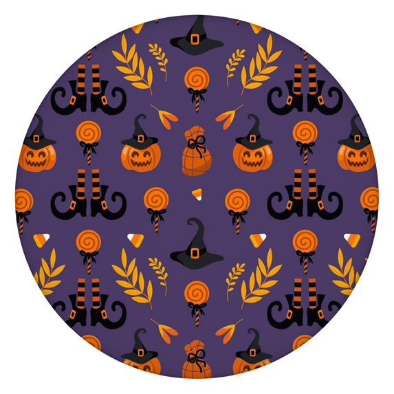 Halloween Themed Elasticated Round Table Cover with Pumpkin Print - Fits 52 Inch Tables Perfectly for Dining Party