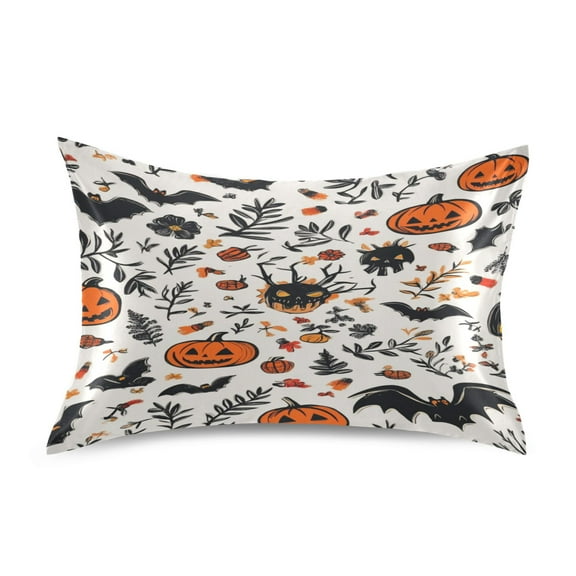Halloween Themed Elements Satin Pillowcase 20''x26'' Double-Sided Print Soft Wrinkle Resistant