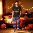 thumbnail image 1 of Halloween Themed Family Sleepwear Short Sleeve Spooky Face Top Galaxy Bat Print Long Pants Matching Pajamas, 1 of 6