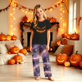 thumbnail image 1 of Halloween Themed Family Sleepwear Short Sleeve Spooky Face Top Galaxy Bat Print Long Pants Matching Pajamas, 1 of 6