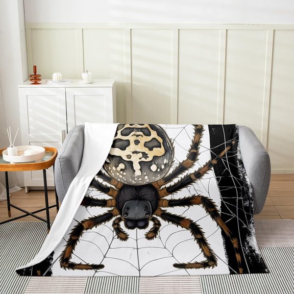 Halloween Themed Flannel Fleece Throw Blanket 40"x50" Kids Spider Print Plush Blanket for Boys Girls Teens Animal Print Fuzzy Blanket Spider Web All Season Bed Blanket