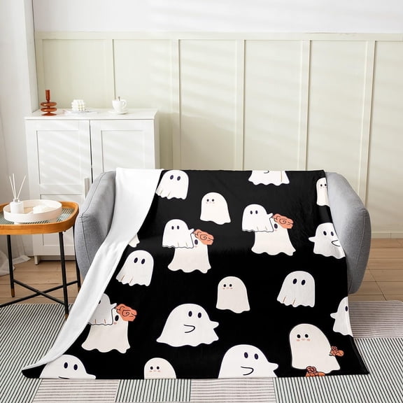 Halloween Themed Flannel Fleece Throw Blanket Baby 30"x40" Kids Cute Cartoon Ghost Plush Blanket for Boys Girls Teens Rose Floral Flower Fuzzy Blanket Black All Season Bed Blanket