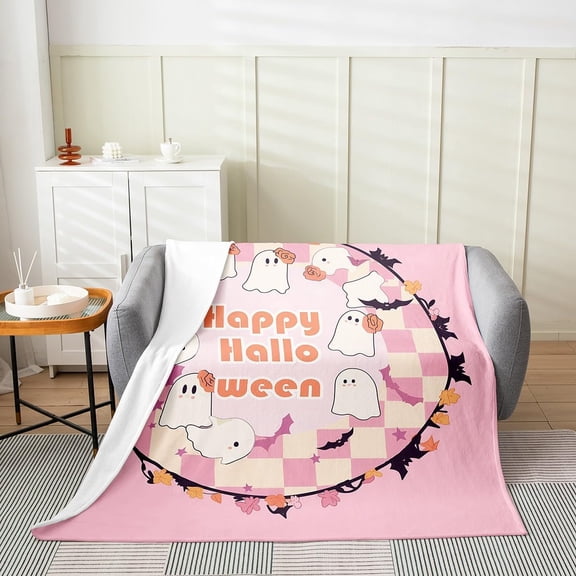 Halloween Themed Flannel Fleece Throw Blanket Baby 30"x40" Kids Ghost Bat Plush Blanket for Boys Girls Teens Pink Rose Floral Flower Fuzzy Blanket Buffalo Check Plaid All Season Bed Blanket