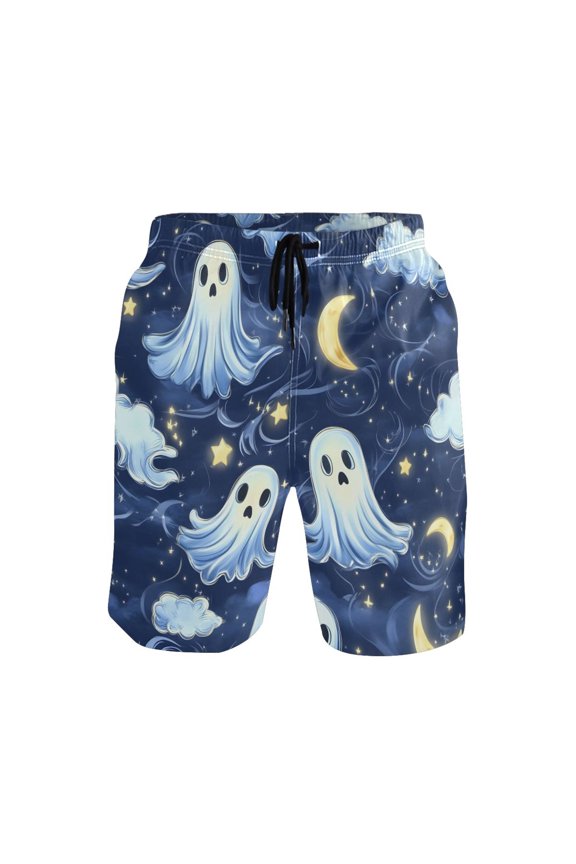 Halloween Themed Ghost Mens Swim Trunks Quick Dry Board Shorts Breathable Fit Beach Shorts Swimwear