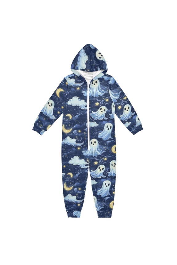 Halloween Themed Ghost One Piece Pajamas Soft Jumpsuit Cozy Sleep and Play Romper Zipper and Pockets 4T