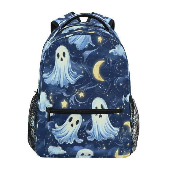 Halloween Themed Ghost Stylish Large Backpack 15L Self-Standing Durable Twill for School, Office and Travel Use