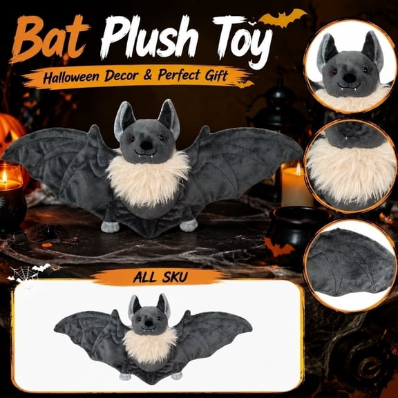 Halloween Themed Gift, Cute Halloween Decorations, Halloween Party Favors, Halloween Stuffed Animal, 18X9 Inch Fluffy Bat Plush Doll for Spooky Seasonal Gifting, Nursery Display,