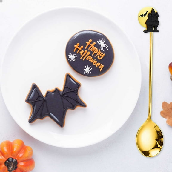 Halloween Themed Golden Dessert Spoons Witch Hat Pumpkin Design Party Tableware Serving Utensils for Coffee Tea Ice Mixing