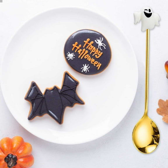Halloween Themed Golden Dessert Spoons Witch Hat and Pumpkin Design Serving Utensils for Coffee Tea Ice Mixing Party Tableware