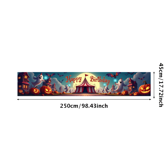 Halloween Themed Happy Birthday Banner with Pumpkins Bats and Haunted House Background Party Decoration Photography Prop Backdrop for Birthday Parties Halloween Events and Themed Celebrations