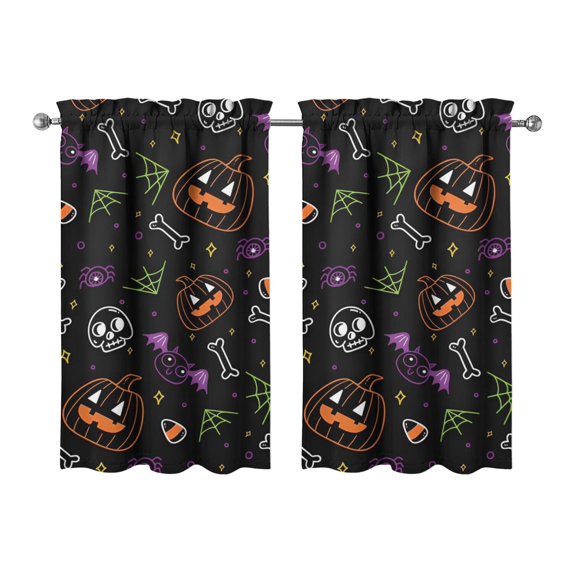 Halloween Themed Kitchen Curtains 2 Pack, Featuring Skeleton and Spider Web Design, Gothic Rod Pocket Tier Curtains 27.5x39in(70x99cm)Kitchen Curtains