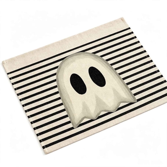 Halloween Themed Linen Placemat Ghost Print Dining Mat For Party Decor