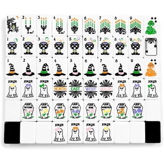 Halloween Themed Mahjong Tiles Set, 160 Acrylic Deep Engraved Majiang | Gift Box Included, Family Gatherings