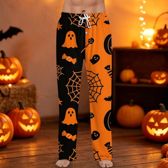 Halloween Themed Men's Casual Pajama Pants with Drawstring Elastic Waist, Comfortable Sleepwear Loose Fit for Lounge, Yoga, and Home Wear