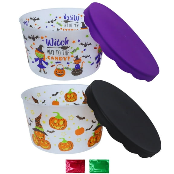 Halloween Themed Plastic Containers with Lids, Jack O Lantern Pumpkins Witch Purple & Black Cookie Food Storage Candy Box Gift Party Favor Trick or Treat 2 Pack with 2 Snoep in Beperkte Oplage