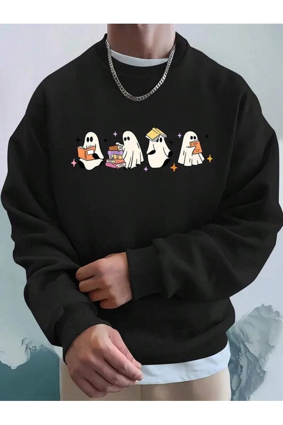 Halloween Ghost Design, Long Sleeves, Round Neck, Athletic Sweatshirt Men's
