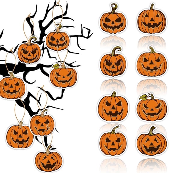 Halloween Themed Pumpkin Head 3D Paper Pendant Gift Set with 8 Cards and Ropes for Party Decoration Hanging Ornament