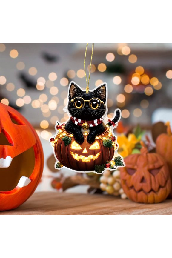 Halloween-Themed Pumpkin Kitten Keychain Pendant - Halloween Costume Car Backpack Ornament, Double-Sided Printing Cute Decoration, Suitable for Keys or Home Decoration