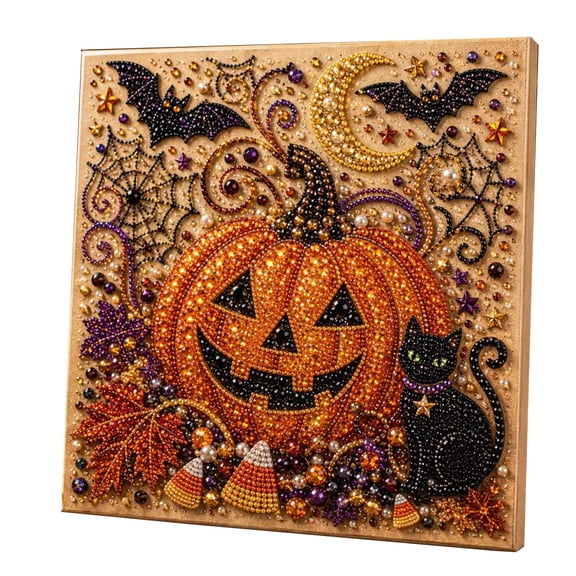 Halloween Themed Rhinestone Art DIY Kit, Smiling Pumpkin Pattern Special Diamond Painting Supplies, All-Inclusive Set to Make Decorative Wall Ornament