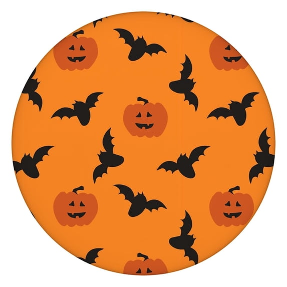 Halloween Themed Round Table Cover with Elastic Hem for 44 Inch Table - Pumpkin Printed Washable Fitted Party Decor