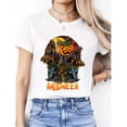 thumbnail image 1 of Halloween Pumpkin Scarecrow Graphic Tee Top Short Sleeve Round Neck Comfort Casual T-Shirt White S-5XL, 1 of 4