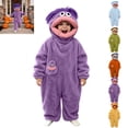 thumbnail image 1 of Halloween Themed Silly Goofy Onesie for Kids- Frog Onesie Funny Monster Pajamas Fleece Jumpsuit Hooded Cozy Plush Loungewear with Comb and shoe cover(No Shoes Included) Purple 6-7 Years, 1 of 7