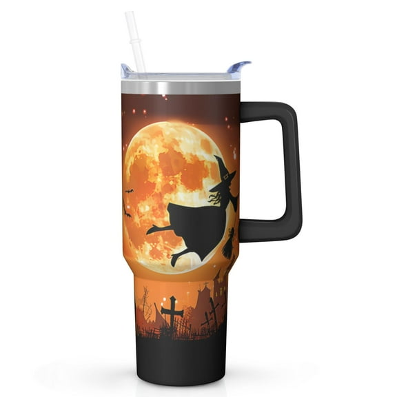 Halloween Themed Stainless Steel Tumbler with Lid and Straw, 40oz Insulated Mug for Fall Season