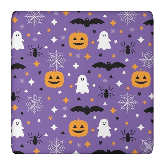 Halloween Themed Table Cover 36x36 Inch Square - Elastic Edge Design with Spooky Ghosts and Pumpkins Pattern for Festive Decor