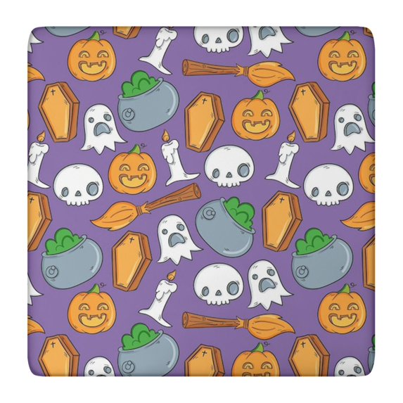 Halloween Themed Table Cover with Elastic Edge 36x36 Inch Square - Features Ghosts and Pumpkins Pattern for Festive Seasonal Table Protection