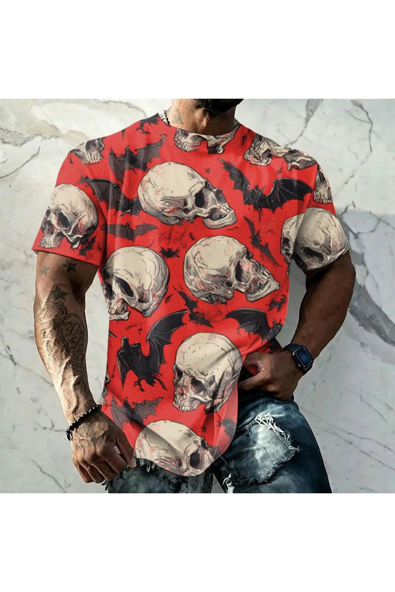 Halloween Themed Tee for Men Starry Sky Bat Graphics Casual Vintage Short Sleeve Crew Neck Tshirts 2026 Stylish Comfy Top for Halloween Party Dark Purple 3XL