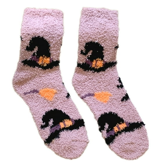 Halloween Themed Women's Coral Fleece Socks Soft Warm Indoor Fuzzy Slipper Socks Hosiery with Pumpkin Ghostly Pattern