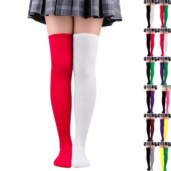 Halloween Thigh High Socks for Women Over Knee Socks Long Color Block Stockings (H)