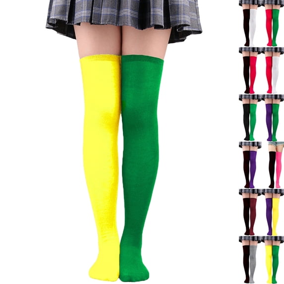 Halloween Thigh High Socks for Women Over Knee Socks Long Color Block Stockings (L)