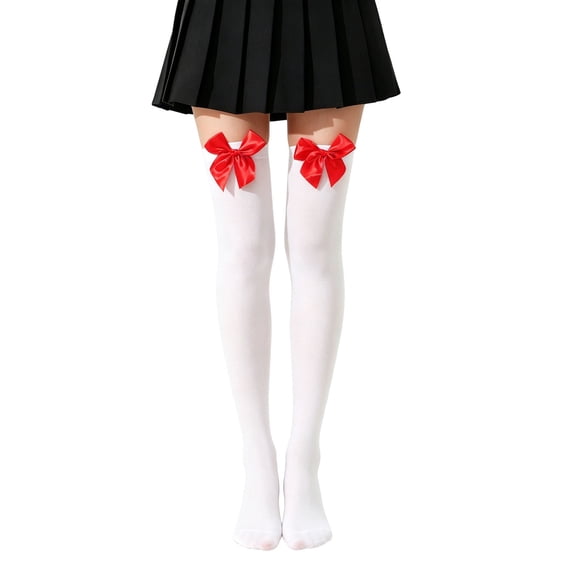 Halloween Thigh High Stockings for Women Over The Knee Socks with Elegant Bow Detail Stretchy Solid Color Costume Hosiery Perfect for Cosplay Halloween Parties and Dress Up A
