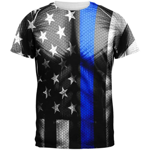 Halloween Thin Blue Line Superhero Costume All Over Mens T Shirt Multi MD