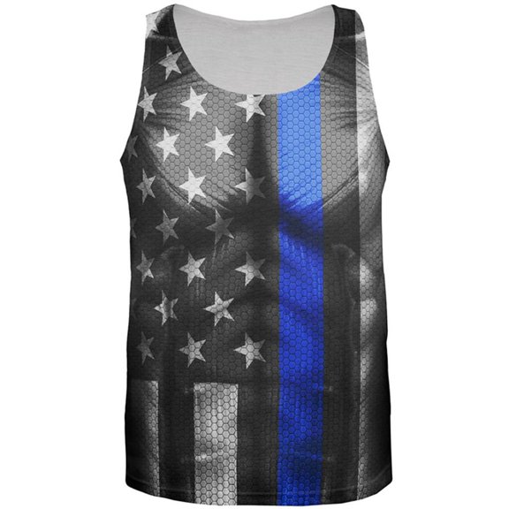Halloween Thin Blue Line Superhero Costume All Over Mens Tank Top Multi LG