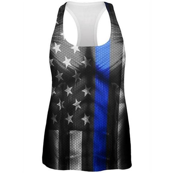 Halloween Thin Blue Line Superhero Costume All Over Womens Work Out Tank Top Multi X-LG