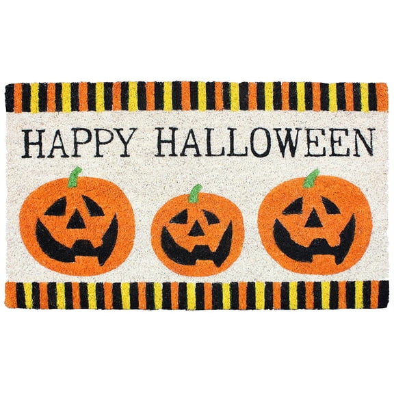 J&M Halloween Three Pumpkins Vinyl Back Doormat 18x30