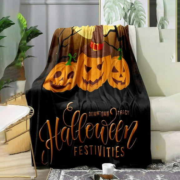 Halloween Throw Blanket 150x200, Lightweight Soft Warm Sherpa Fleece Plush Pumpkins Print Blankets for Bed Chair Sofa Couch Bedroom Bedding Decor, All Season Gifts