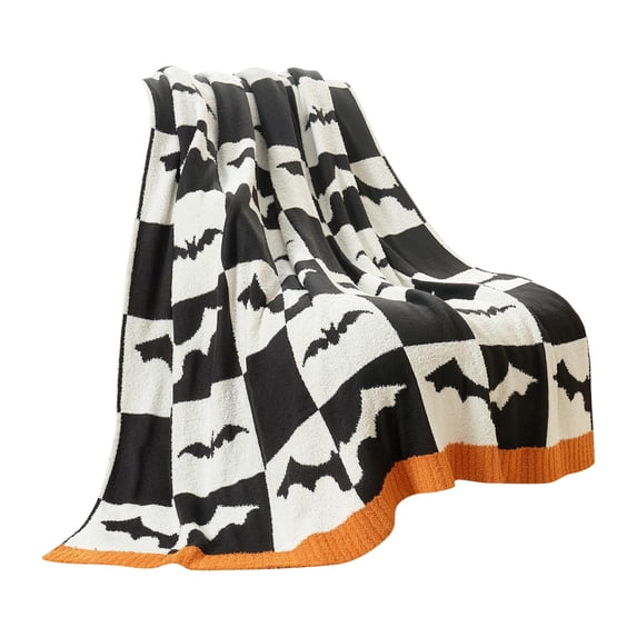 Halloween Throw Blanket 27x40 Inch, Soft Flannel Fleece with Ghost Pumpkin Bat Print, Cozy Small Holiday Blanket for Travel & Couch (A ,27"×40")