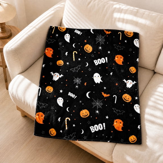 Halloween Throw Blanket 39.4"x27.6" - Soft Flannel Ghost Pumpkin Blanket, Comfy Plush Blankets for Couch, Sofa, Bed, Fall Winter Decor, for Adults