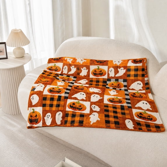 Halloween Throw Blanket 39.4"x27.6" - Soft Flannel Ghost Pumpkin Blanket, Comfy Plush Blankets for Couch, Sofa, Bed, Fall Winter Decor, for Adults