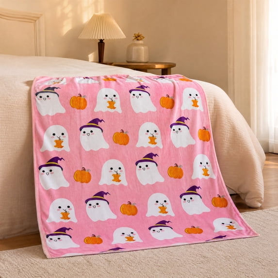 Halloween Throw Blanket 39.4"x27.6" - Soft Flannel Ghost Pumpkin Blanket, Comfy Plush Blankets for Couch, Sofa, Bed, Fall Winter Decor, for Adults